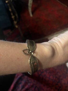 Vintage Silver Spoon Bracelet with Heart Charm and Magnetic Clasp